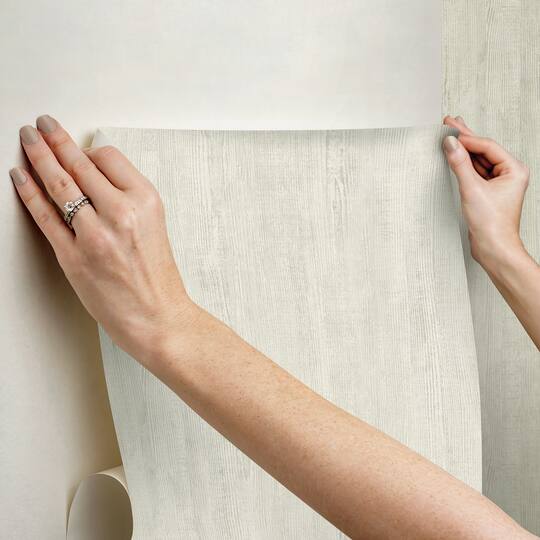 RoomMates Cream Dimensional Natural Wood Peel & Stick Wallpaper